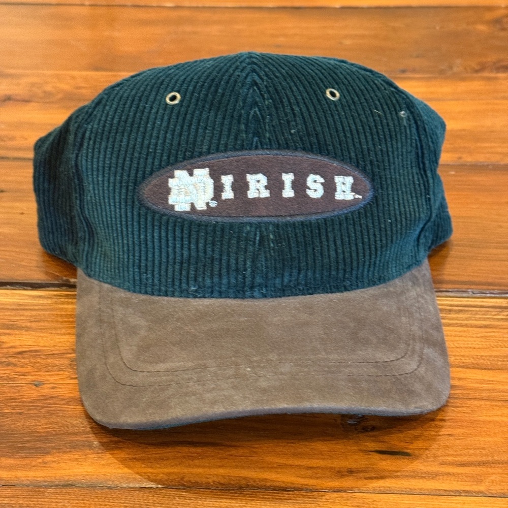 Notre Dame Green and Brown Irish Corduroy Cap/Hat in good used condition